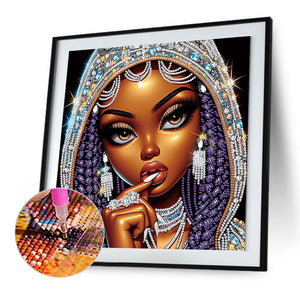 Exotic Black Girl 30*30CM(Canvas) Partial Special Shaped Drill Diamond Painting