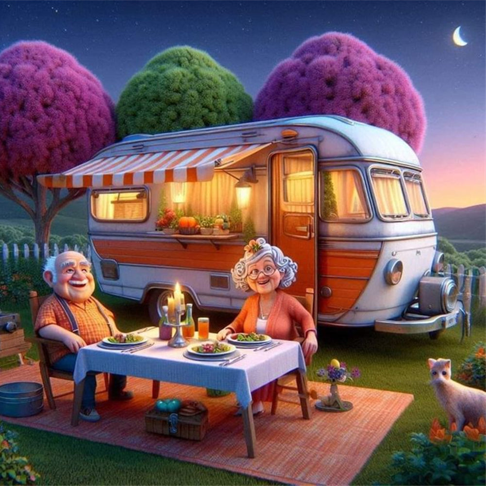 Camping Carriage And Elderly Couple 40*40CM(Canvas) Full Round Drill Diamond Painting