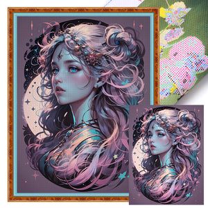 Huancan - Girl With Purple Hair - 45*60CM 11CT 3 Stamped Cross Stitch