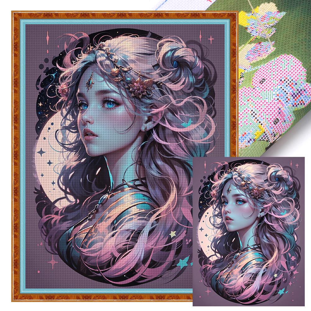 Huancan - Girl With Purple Hair - 45*60CM 11CT 3 Stamped Cross Stitch