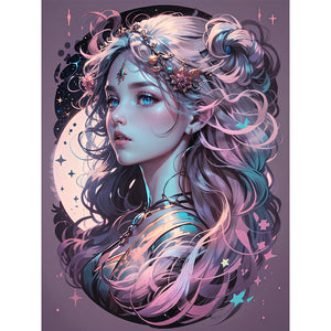 Huancan - Girl With Purple Hair - 45*60CM 11CT 3 Stamped Cross Stitch