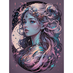 Huancan - Girl With Purple Hair - 45*60CM 11CT 3 Stamped Cross Stitch