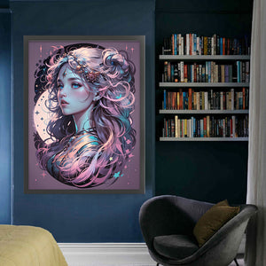 Huancan - Girl With Purple Hair - 45*60CM 11CT 3 Stamped Cross Stitch