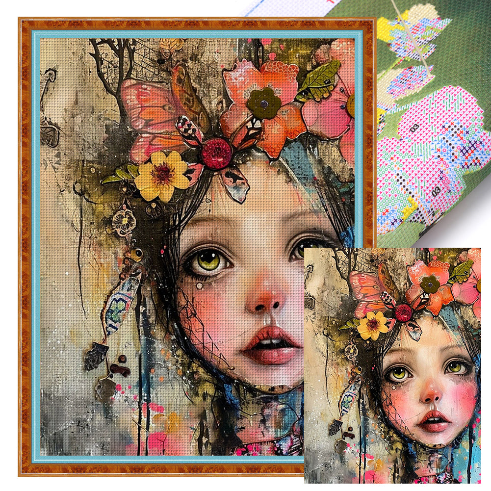 Huancan - Flower Girl - 45*60CM 11CT 3 Stamped Cross Stitch
