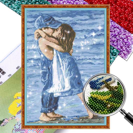 Lovers by the Sea - Partial  9CT Stamped Cross Stitch - Bead Embroidery 36x53CM/14.17x20.87in