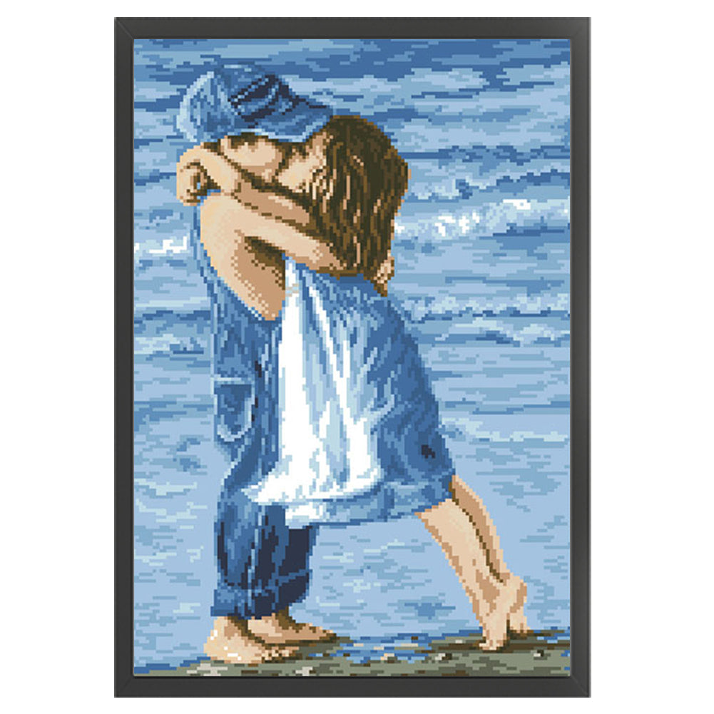 Lovers by the Sea - Partial  9CT Stamped Cross Stitch - Bead Embroidery 36x53CM/14.17x20.87in