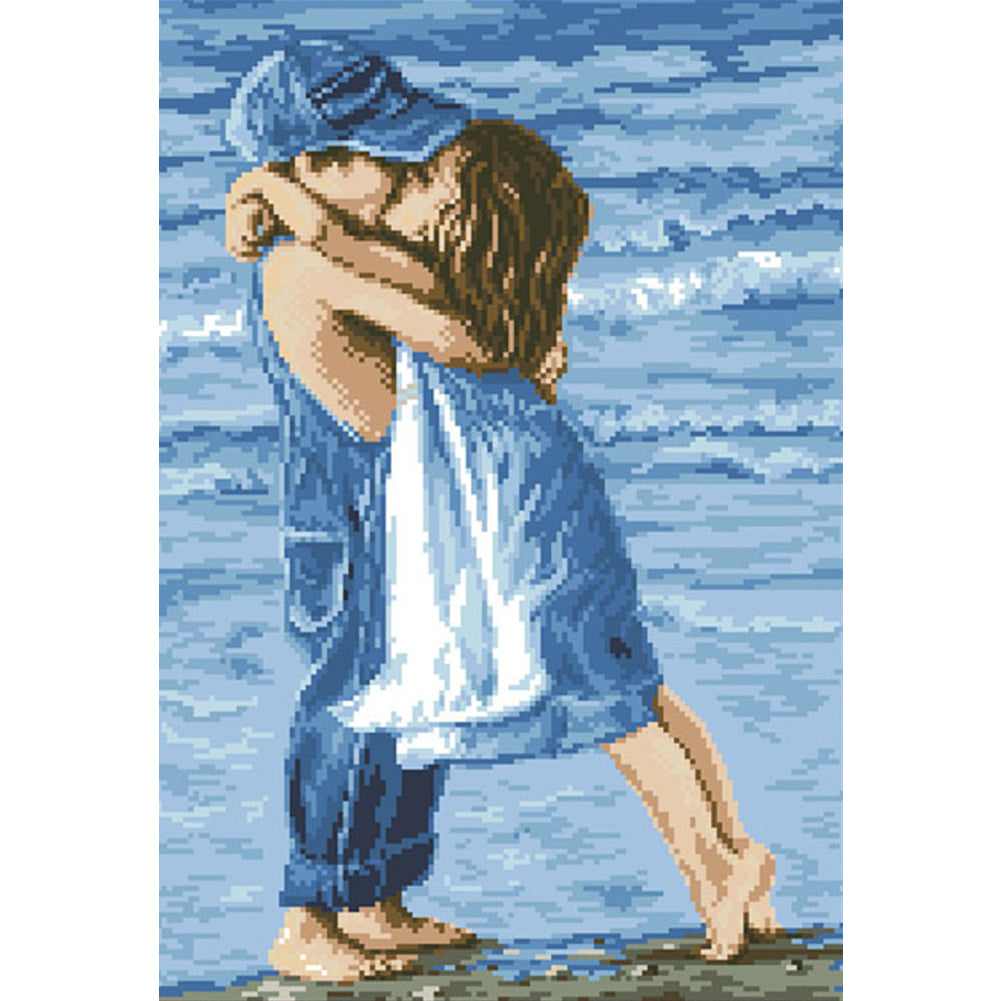 Lovers by the Sea - Partial  9CT Stamped Cross Stitch - Bead Embroidery 36x53CM/14.17x20.87in