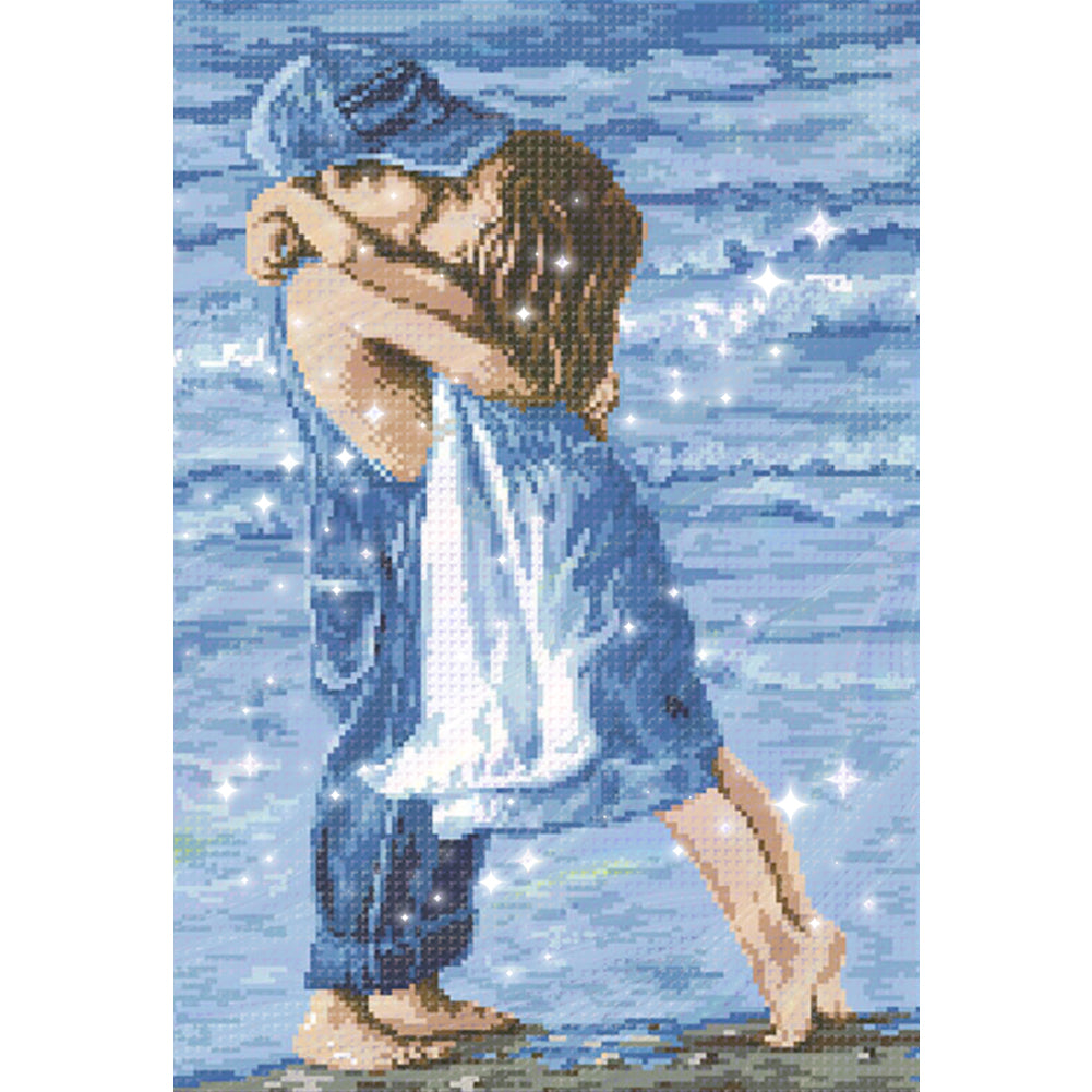 Lovers by the Sea - Partial  9CT Stamped Cross Stitch - Bead Embroidery 36x53CM/14.17x20.87in
