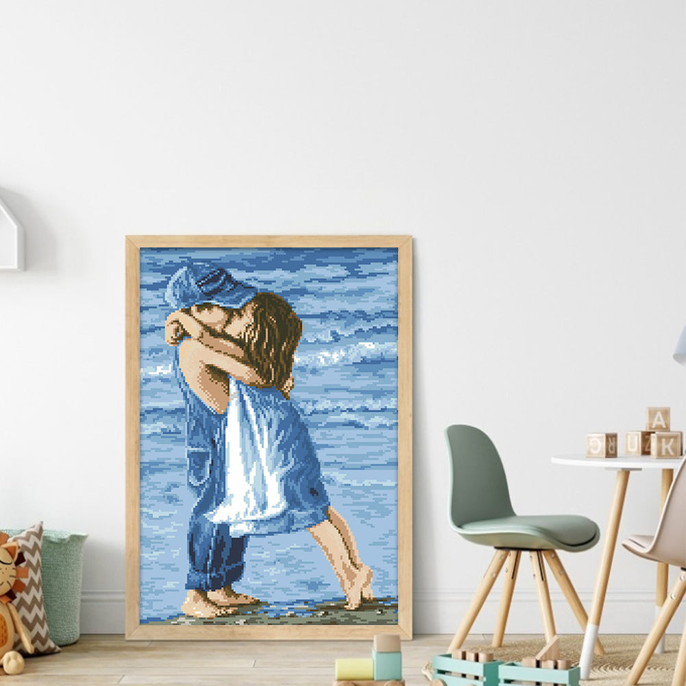 Lovers by the Sea - Partial  9CT Stamped Cross Stitch - Bead Embroidery 36x53CM/14.17x20.87in