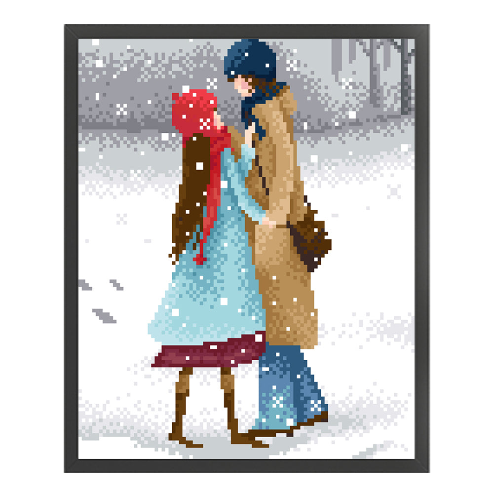 Warm Traces of Heart - Partial  9CT Stamped Cross Stitch - Bead Embroidery 28x33CM/11.02x12.99in