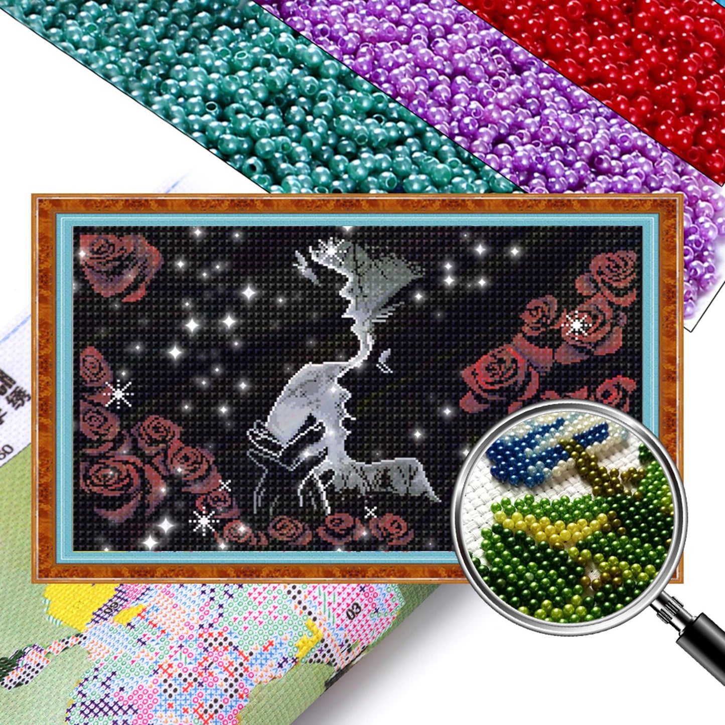 Rose Date - Partial  9CT Stamped Cross Stitch - Bead Embroidery 69x41CM/27.17x16.14in