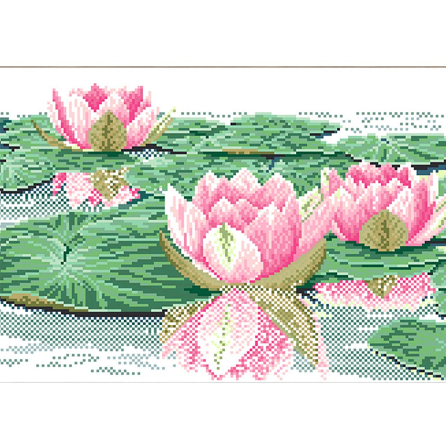 Lotus - Partial  9CT Stamped Cross Stitch - Bead Embroidery 47x34CM/18.50x13.39in