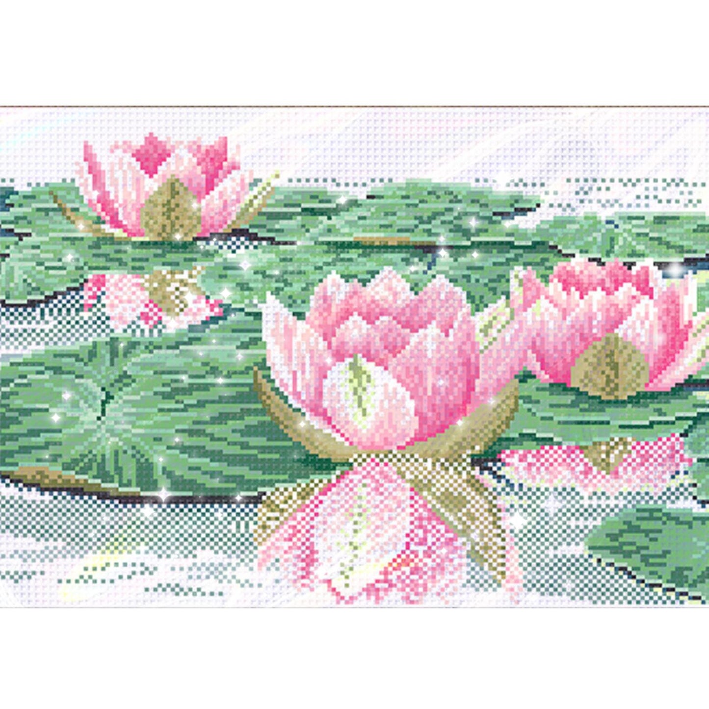 Lotus - Partial  9CT Stamped Cross Stitch - Bead Embroidery 47x34CM/18.50x13.39in