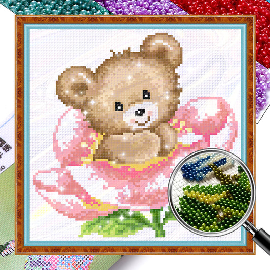 Bear Among Flowers - Partial  9CT Stamped Cross Stitch - Bead Embroidery 24x25CM/9.45x9.84in