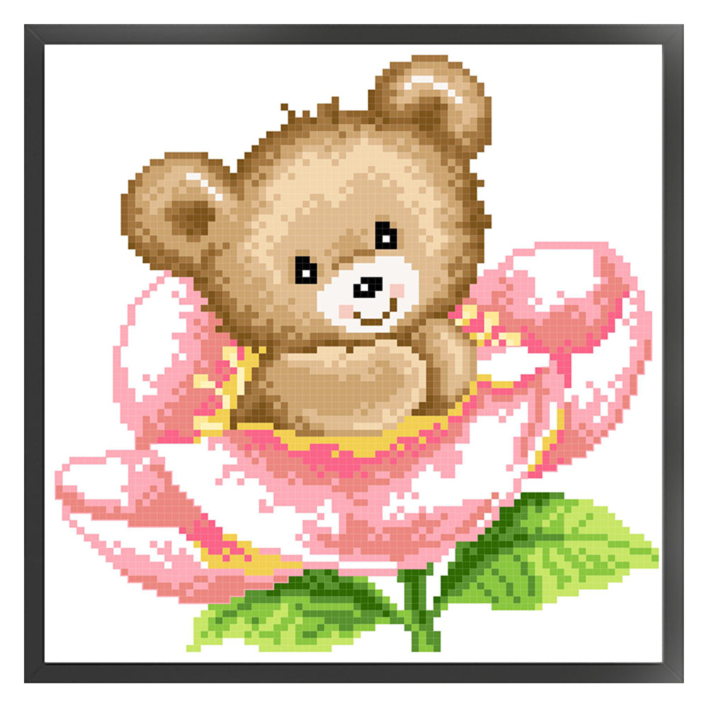 Bear Among Flowers - Partial  9CT Stamped Cross Stitch - Bead Embroidery 24x25CM/9.45x9.84in