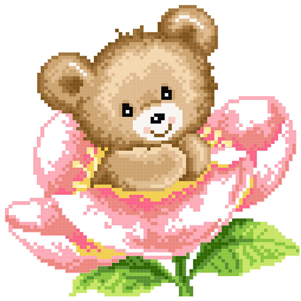 Bear Among Flowers - Partial  9CT Stamped Cross Stitch - Bead Embroidery 24x25CM/9.45x9.84in