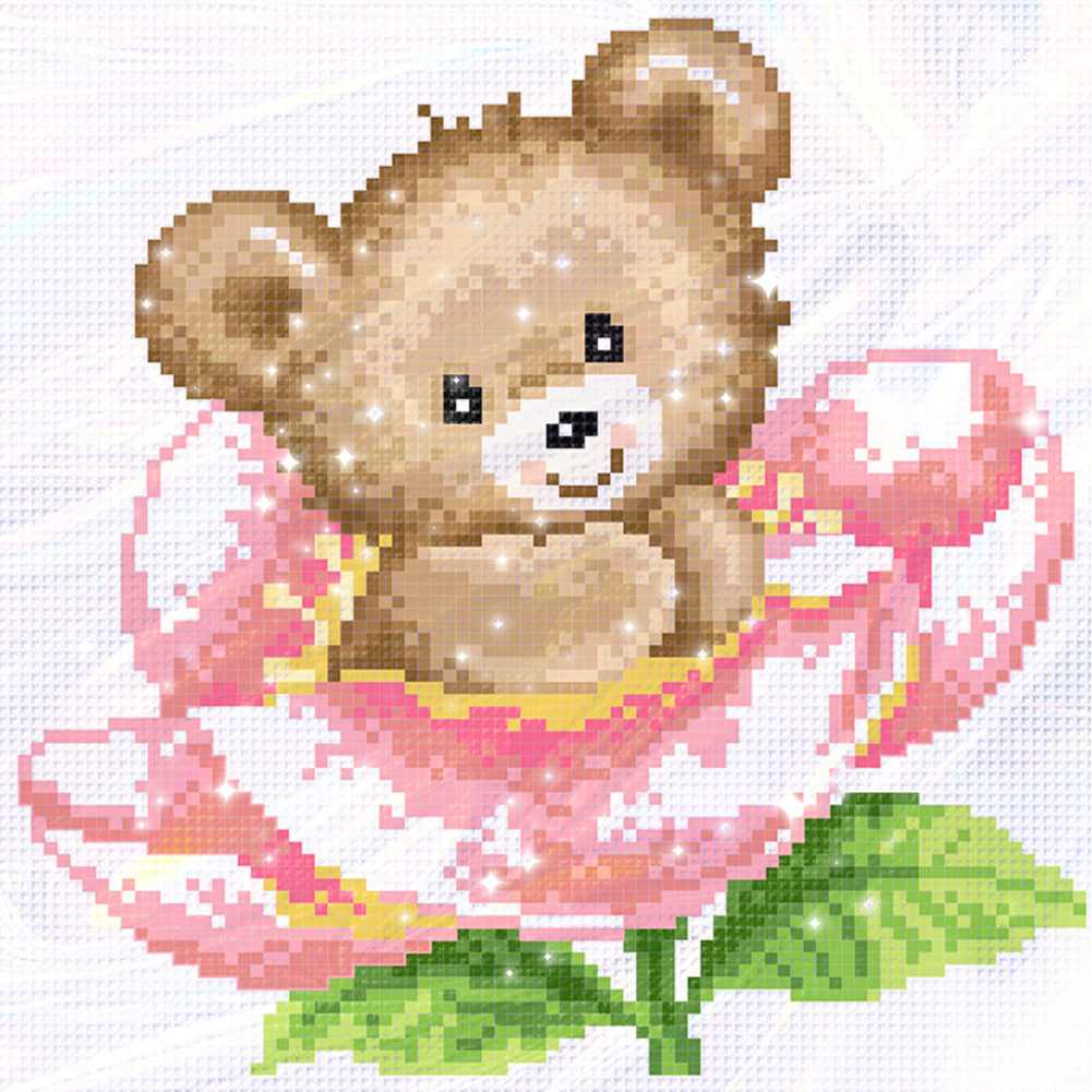 Bear Among Flowers - Partial  9CT Stamped Cross Stitch - Bead Embroidery 24x25CM/9.45x9.84in