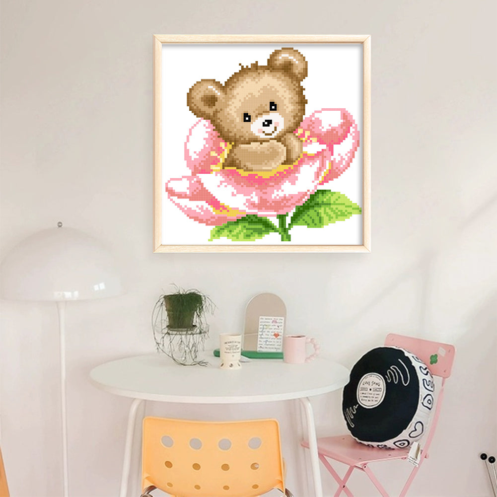 Bear Among Flowers - Partial  9CT Stamped Cross Stitch - Bead Embroidery 24x25CM/9.45x9.84in