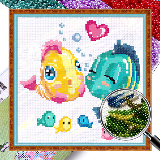 Kissing Fish - Partial  9CT Stamped Cross Stitch - Bead Embroidery 27x27CM/10.63x10.63in