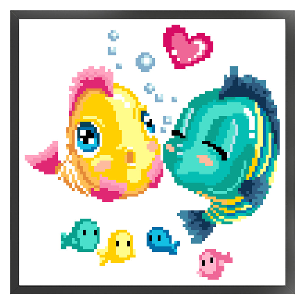 Kissing Fish - Partial  9CT Stamped Cross Stitch - Bead Embroidery 27x27CM/10.63x10.63in
