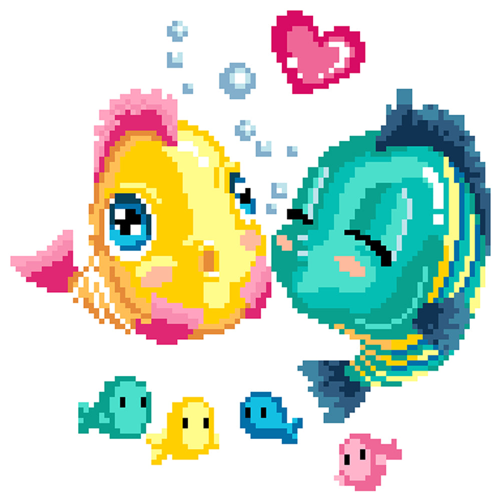 Kissing Fish - Partial  9CT Stamped Cross Stitch - Bead Embroidery 27x27CM/10.63x10.63in