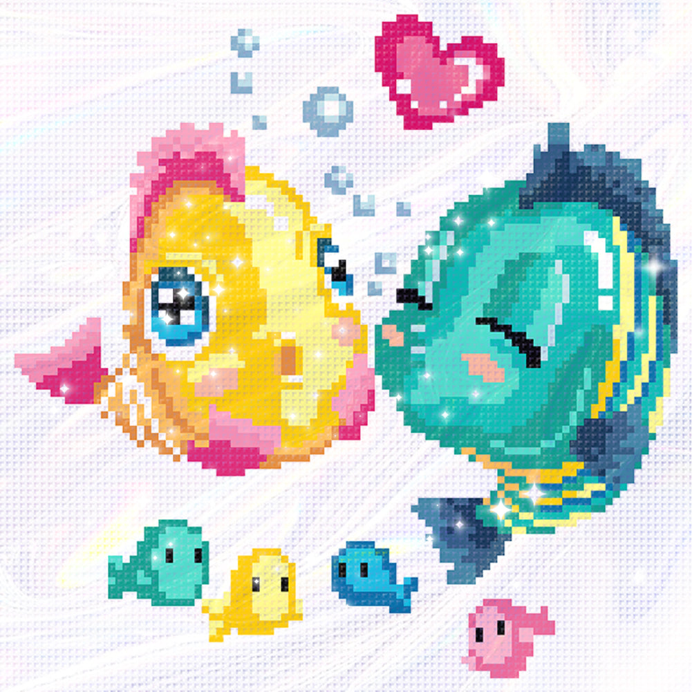 Kissing Fish - Partial  9CT Stamped Cross Stitch - Bead Embroidery 27x27CM/10.63x10.63in