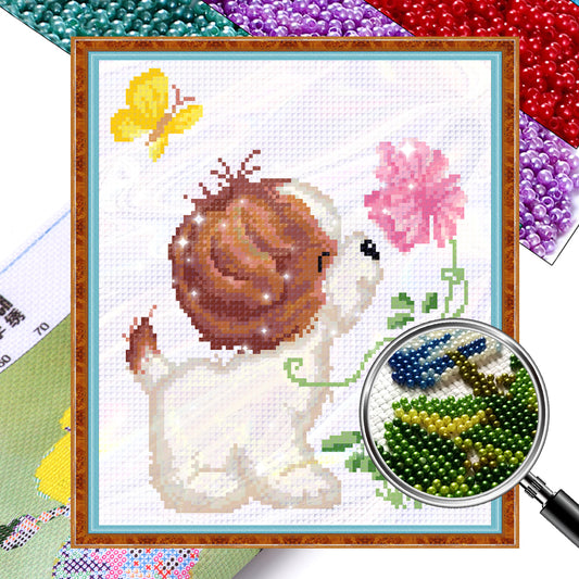 Smelling Fragrance - Partial  9CT Stamped Cross Stitch - Bead Embroidery 29x32CM/11.42x12.60in