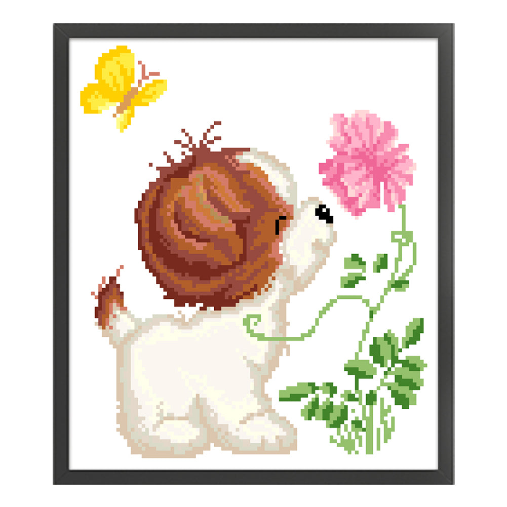 Smelling Fragrance - Partial  9CT Stamped Cross Stitch - Bead Embroidery 29x32CM/11.42x12.60in