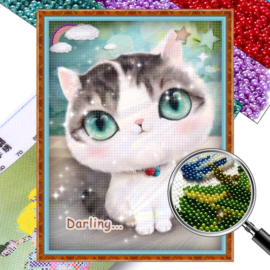 Cartoon Kitten - Partial  9CT Stamped Cross Stitch - Bead Embroidery 30x39CM/11.81x15.35in