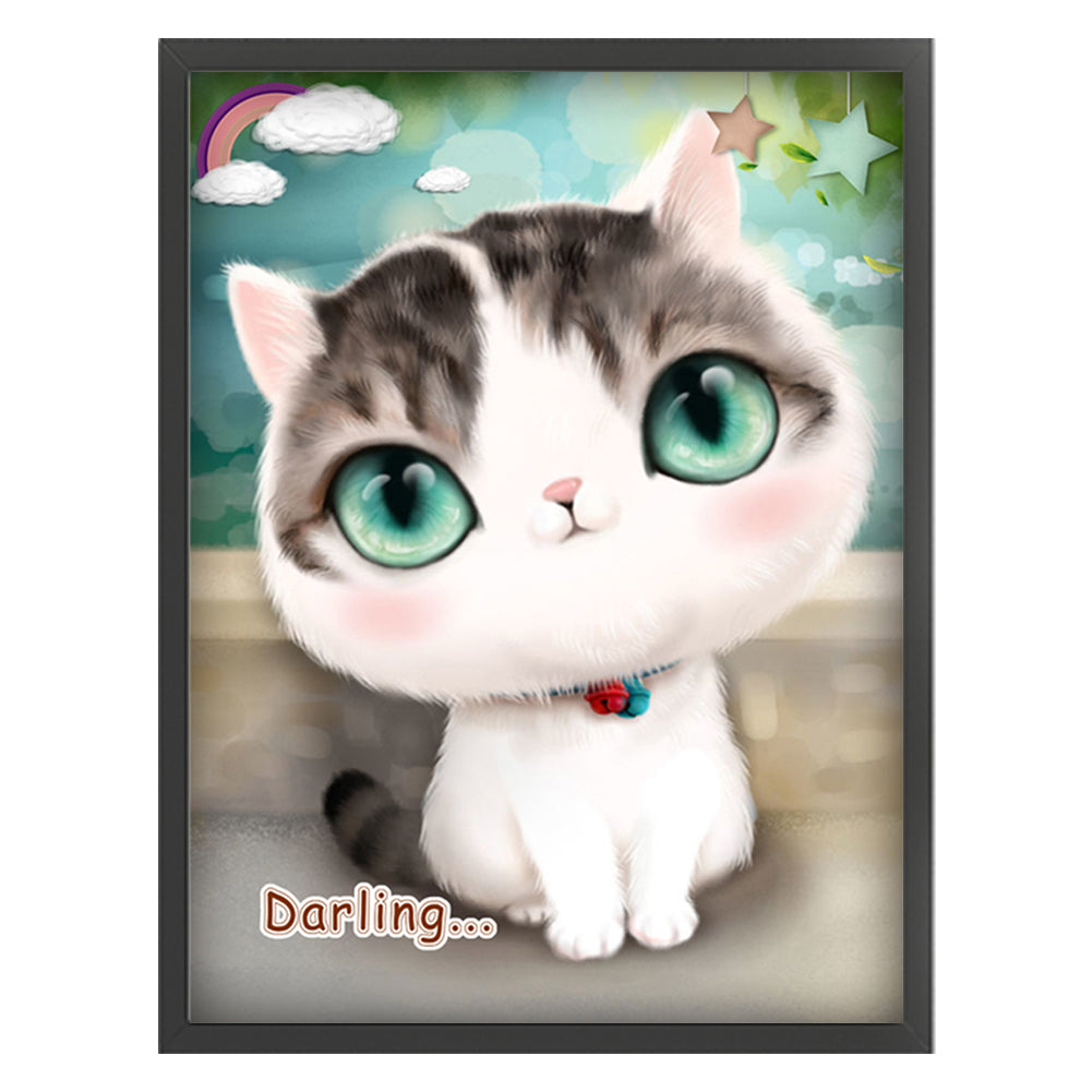 Cartoon Kitten - Partial  9CT Stamped Cross Stitch - Bead Embroidery 30x39CM/11.81x15.35in