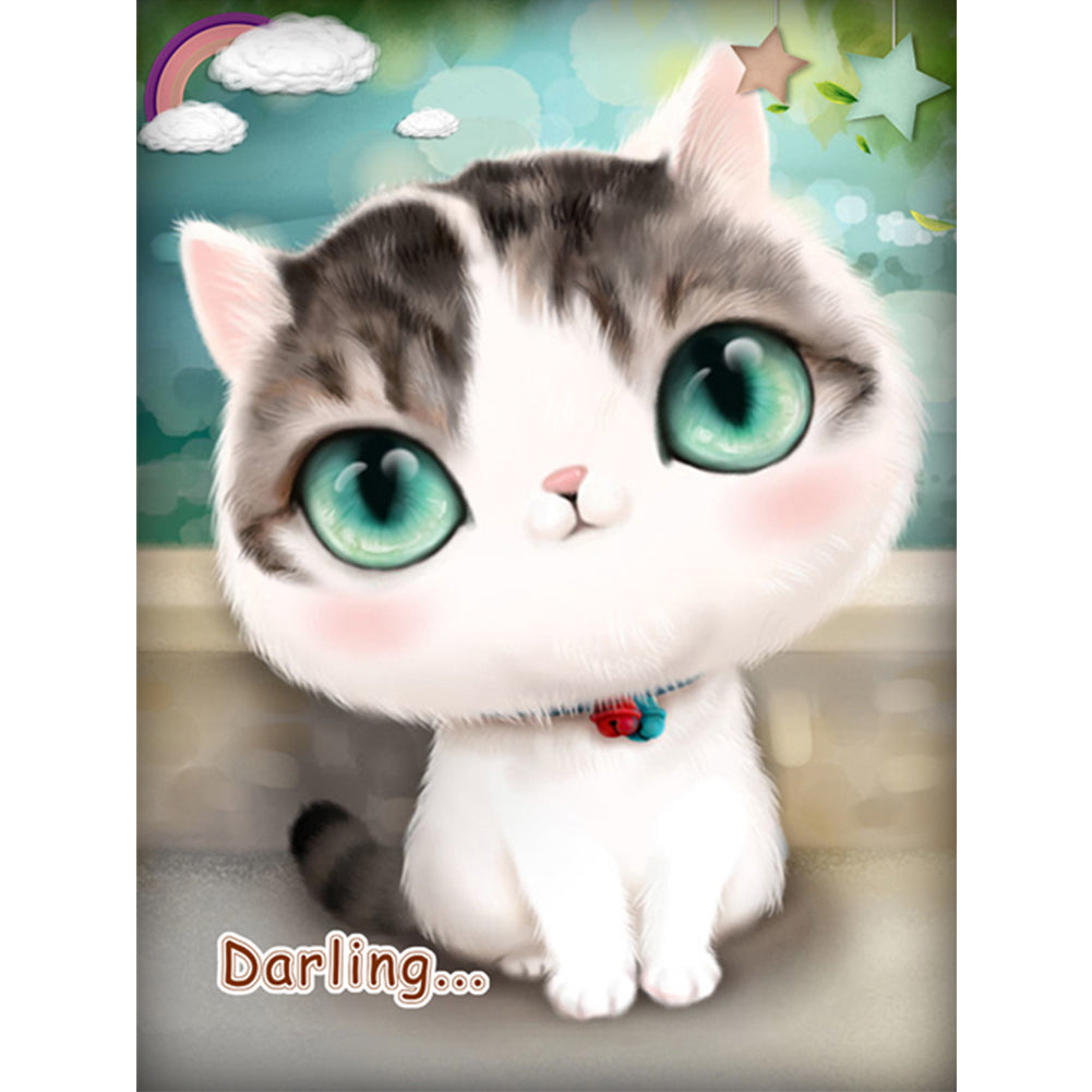 Cartoon Kitten - Partial  9CT Stamped Cross Stitch - Bead Embroidery 30x39CM/11.81x15.35in