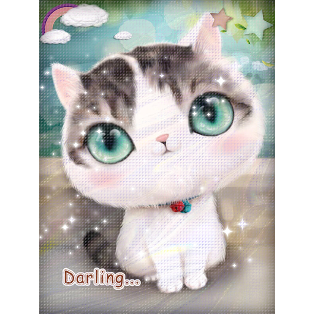 Cartoon Kitten - Partial  9CT Stamped Cross Stitch - Bead Embroidery 30x39CM/11.81x15.35in