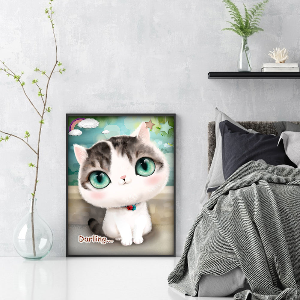 Cartoon Kitten - Partial  9CT Stamped Cross Stitch - Bead Embroidery 30x39CM/11.81x15.35in