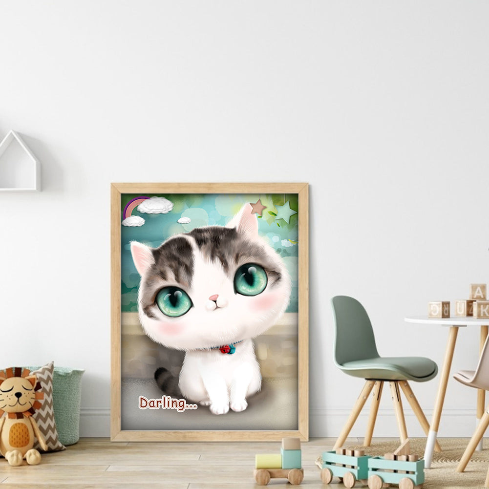 Cartoon Kitten - Partial  9CT Stamped Cross Stitch - Bead Embroidery 30x39CM/11.81x15.35in