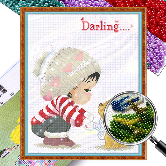 Dear - Partial  9CT Stamped Cross Stitch - Bead Embroidery 35x43CM/13.78x16.93in