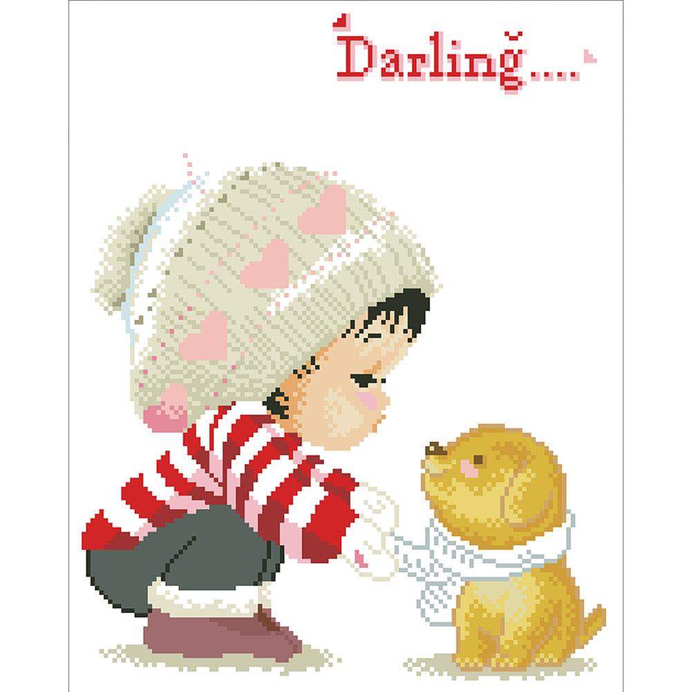 Dear - Partial  9CT Stamped Cross Stitch - Bead Embroidery 35x43CM/13.78x16.93in