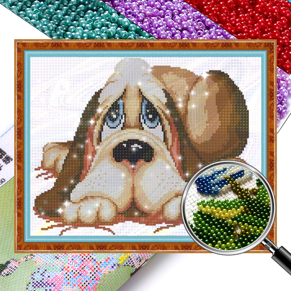 Dog - Partial  9CT Stamped Cross Stitch - Bead Embroidery 39x32CM/15.35x12.60in