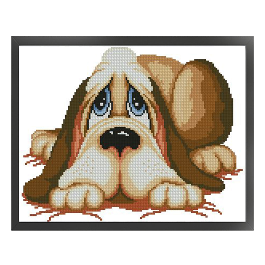 Dog - Partial  9CT Stamped Cross Stitch - Bead Embroidery 39x32CM/15.35x12.60in