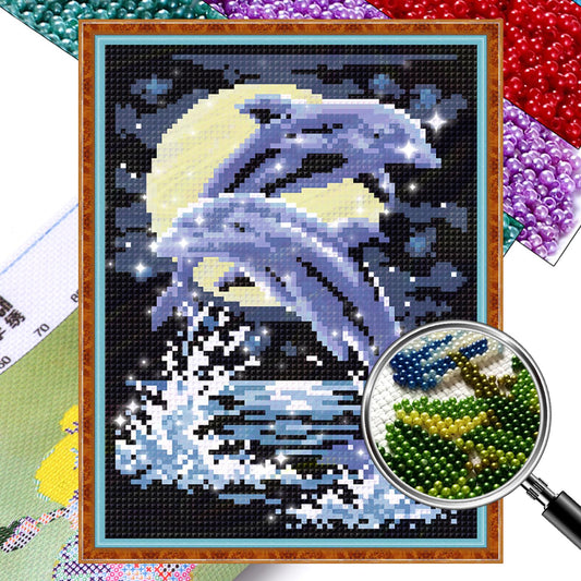Dolphin Love - Partial  9CT Stamped Cross Stitch - Bead Embroidery 20x28CM/7.87x11.02in