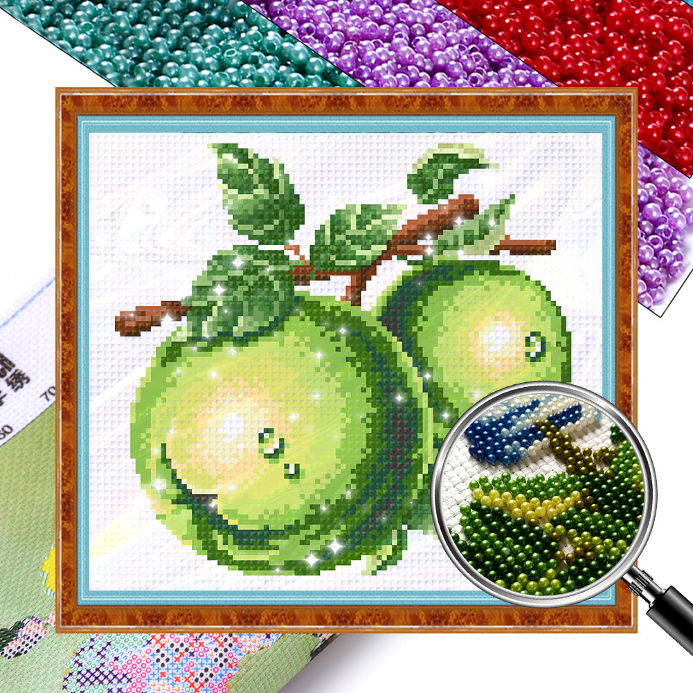 Green Apple - Partial  9CT Stamped Cross Stitch - Bead Embroidery 28x25CM/11.02x9.84in