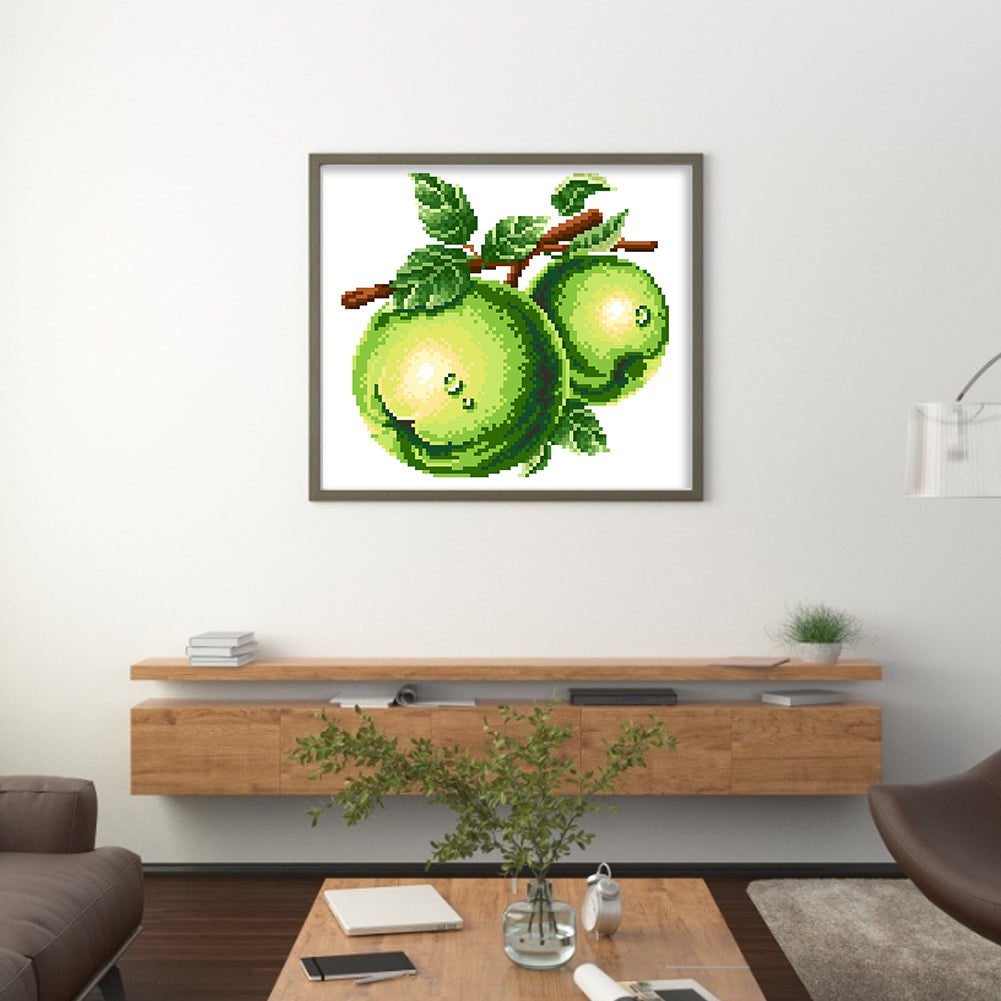 Green Apple - Partial  9CT Stamped Cross Stitch - Bead Embroidery 28x25CM/11.02x9.84in