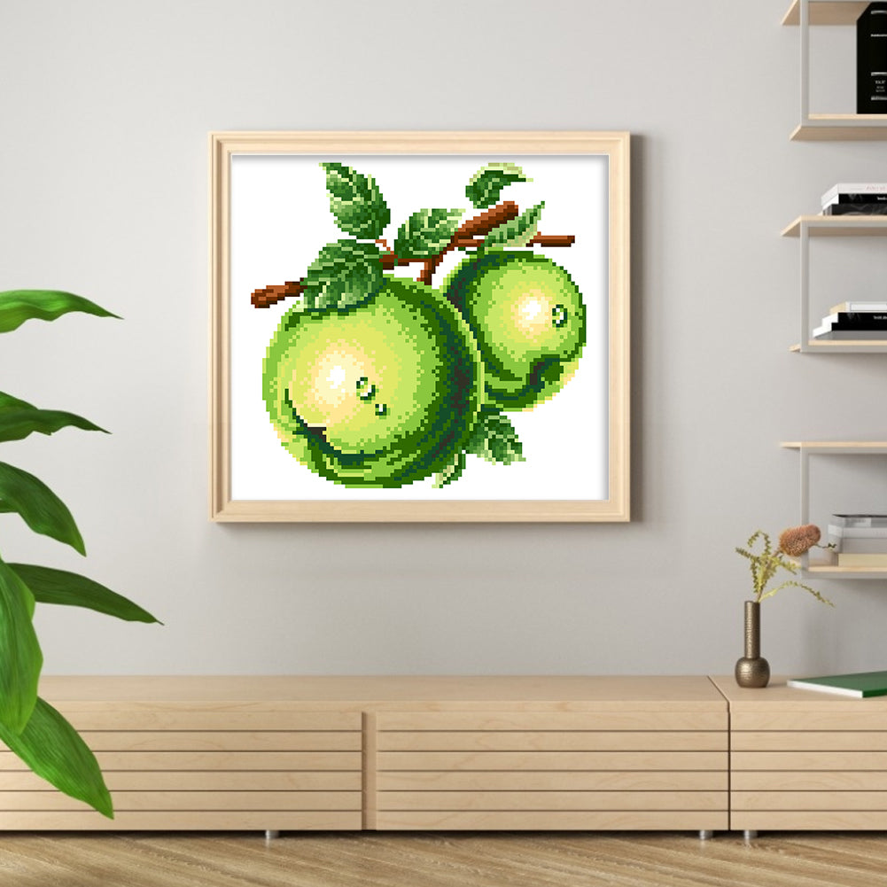 Green Apple - Partial  9CT Stamped Cross Stitch - Bead Embroidery 28x25CM/11.02x9.84in