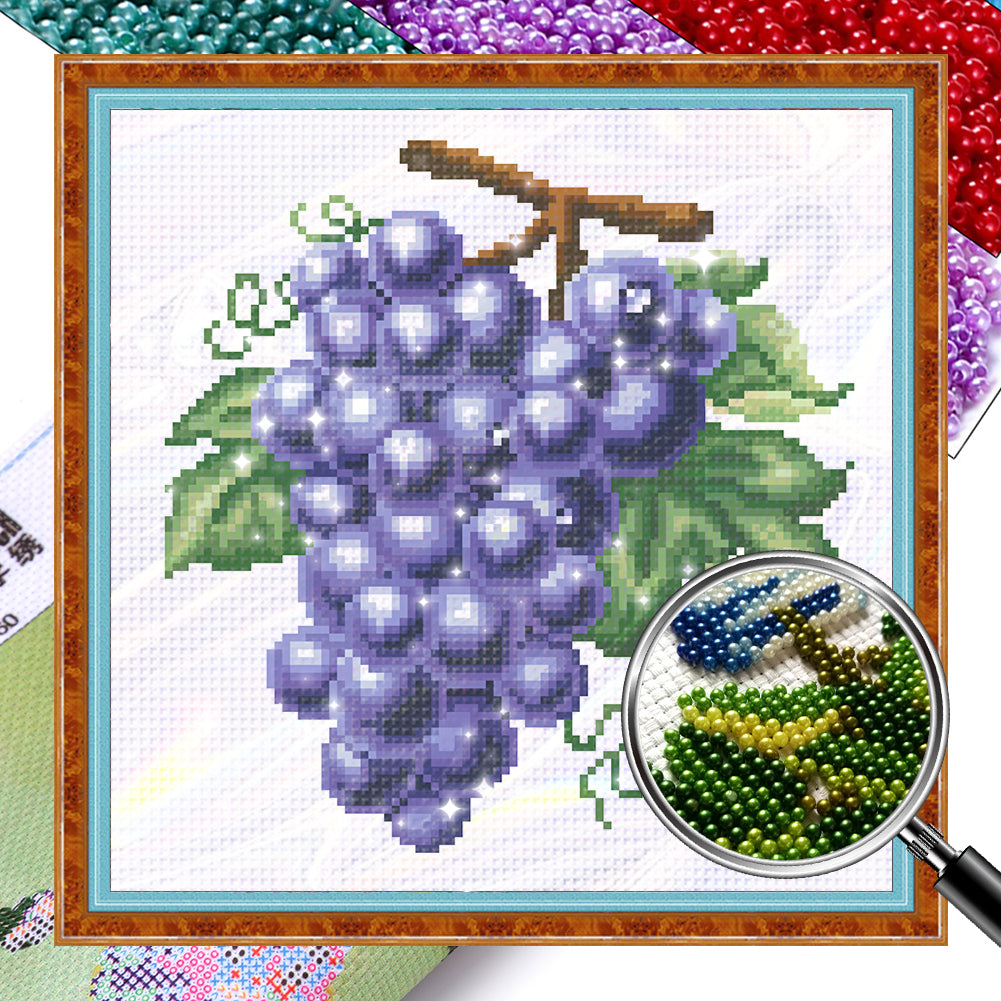 Grape - Partial  9CT Stamped Cross Stitch - Bead Embroidery 28x28CM/11.02x11.02in