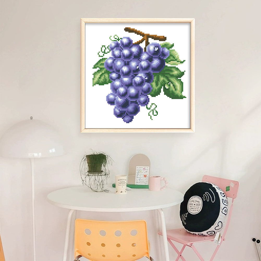 Grape - Partial  9CT Stamped Cross Stitch - Bead Embroidery 28x28CM/11.02x11.02in