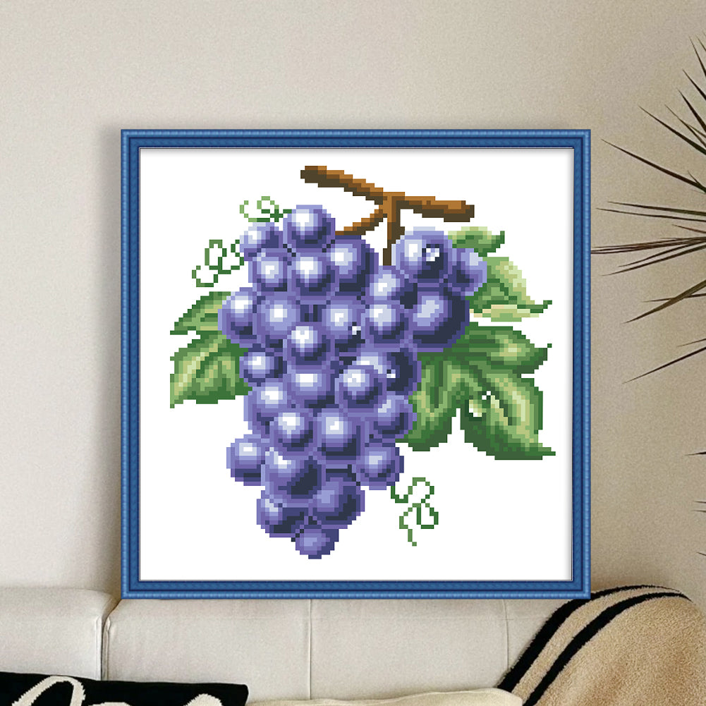 Grape - Partial  9CT Stamped Cross Stitch - Bead Embroidery 28x28CM/11.02x11.02in