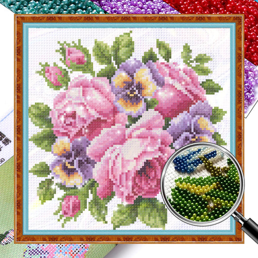 Purple Rose - Partial  9CT Stamped Cross Stitch - Bead Embroidery 29x28CM/11.42x11.02in