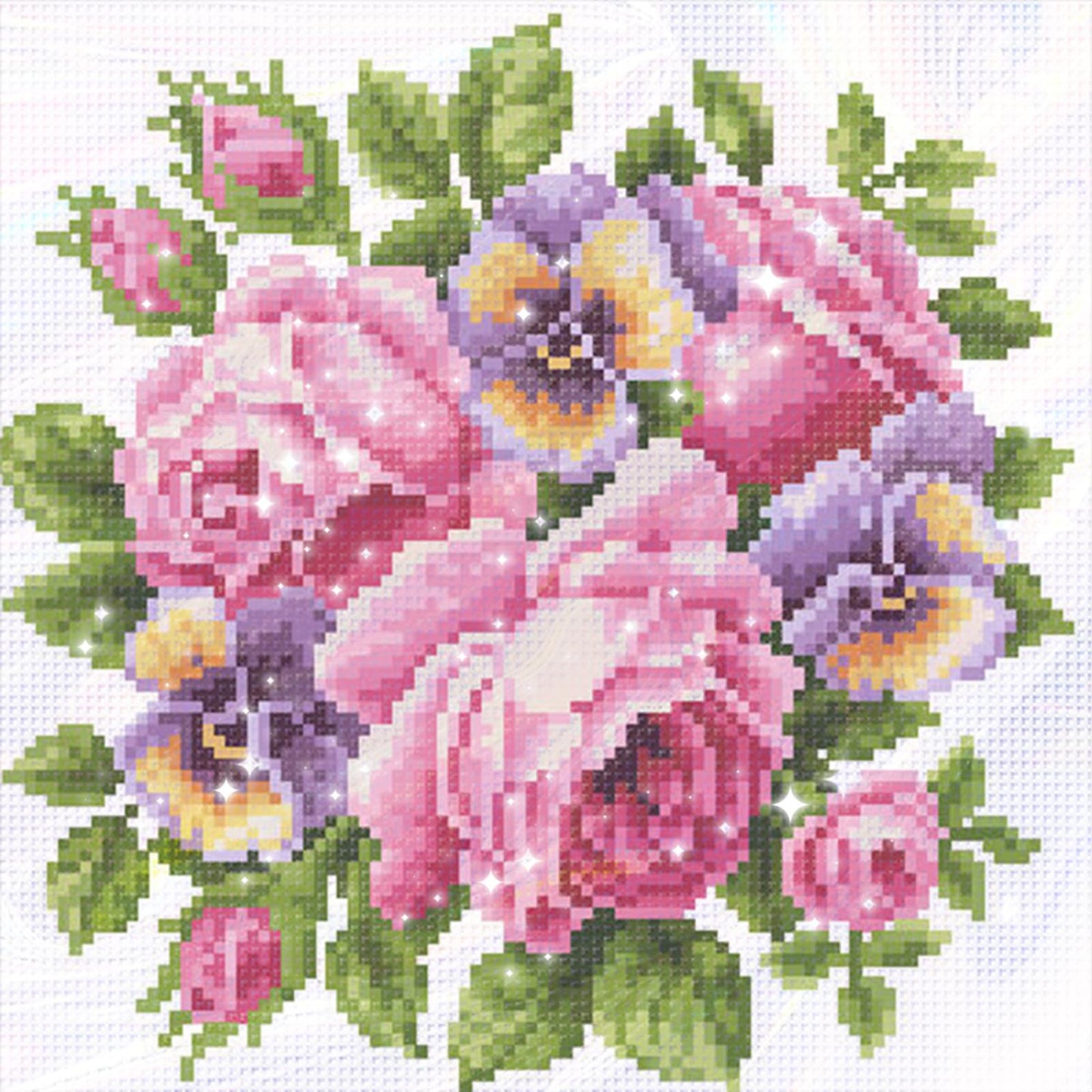 Purple Rose - Partial  9CT Stamped Cross Stitch - Bead Embroidery 29x28CM/11.42x11.02in