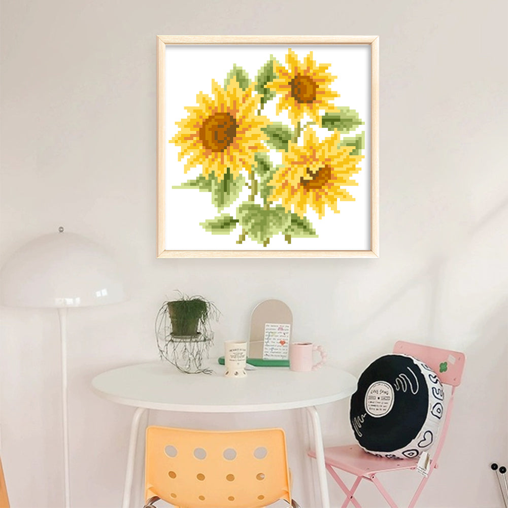 Three Sunflowers - Partial  9CT Stamped Cross Stitch - Bead Embroidery 19x19CM/7.48x7.48in