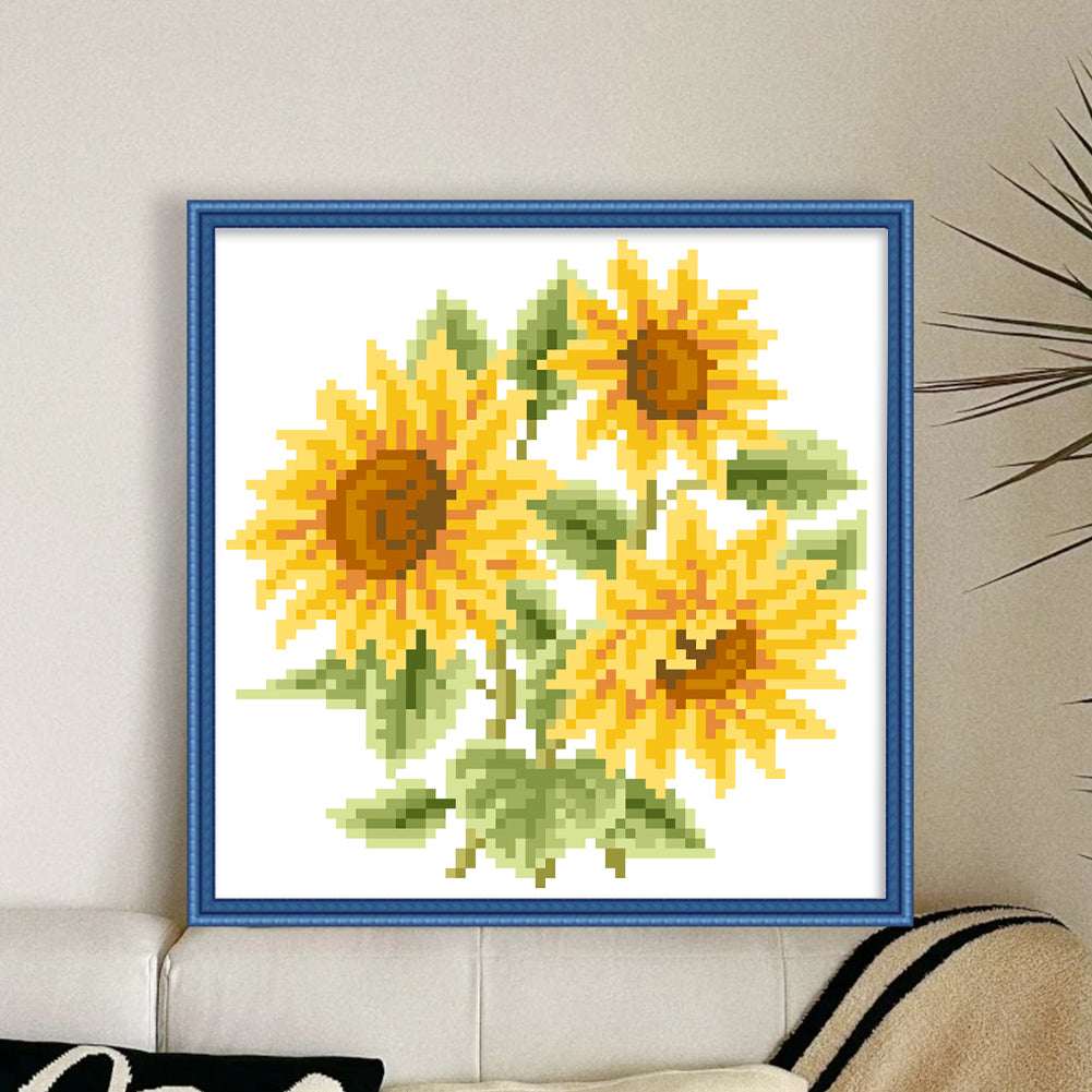 Three Sunflowers - Partial  9CT Stamped Cross Stitch - Bead Embroidery 19x19CM/7.48x7.48in