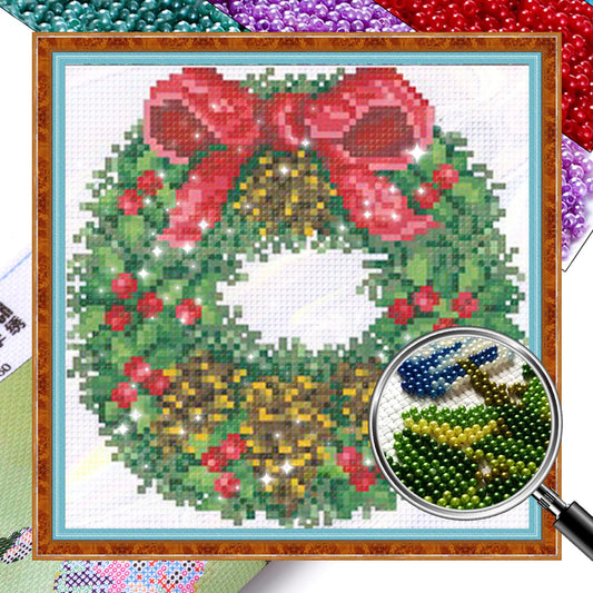 Christmas Wreath - Partial  9CT Stamped Cross Stitch - Bead Embroidery 21x21CM/8.27x8.27in